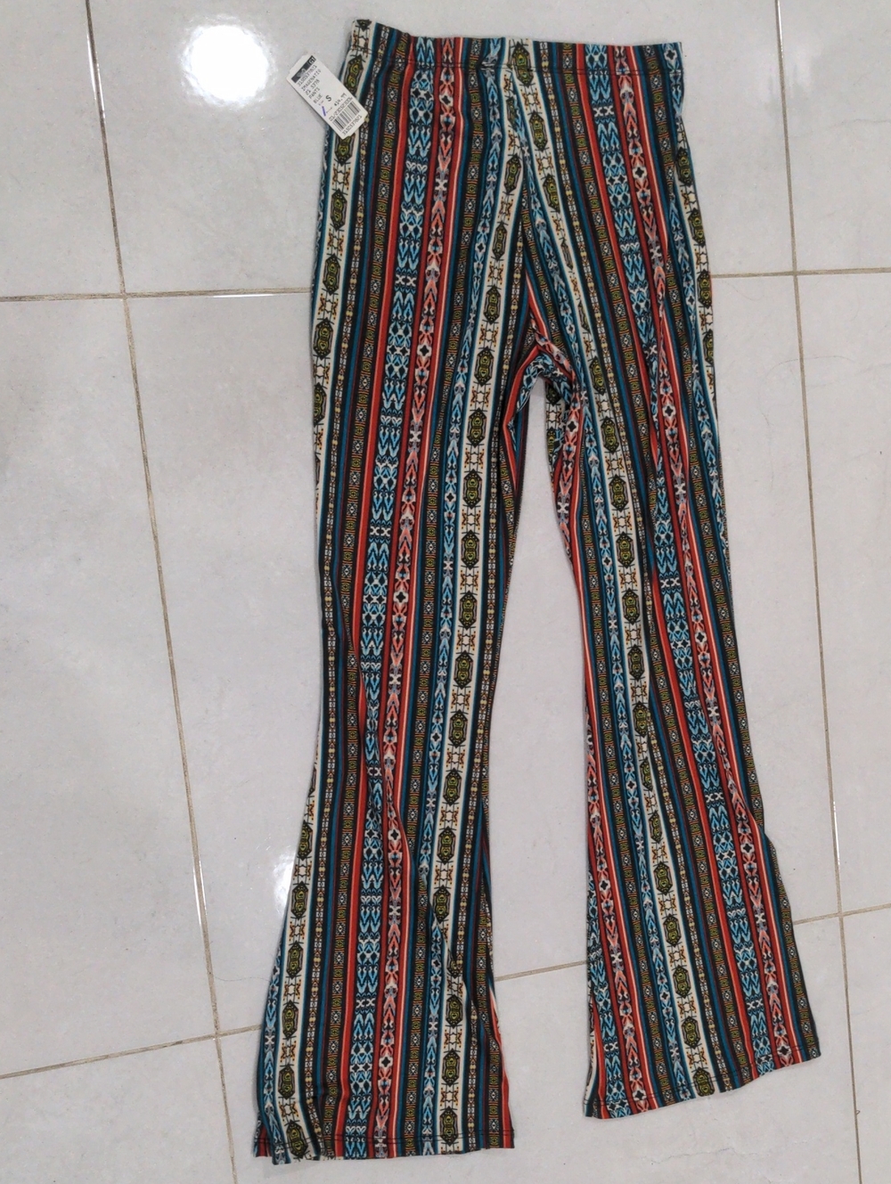 Striped Aztec Print Flared Pants - Multicolor